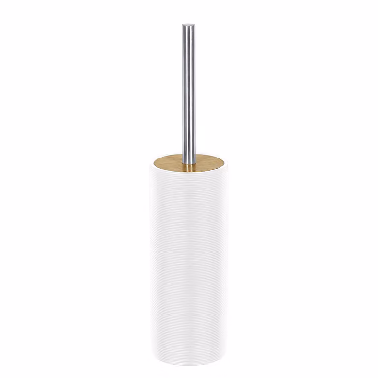 home24 Kyoto Wc-borstelhouder met borstel, polyresin en bamboe, wit, B: 9 cm, D: 9 cm, H: 40 cm