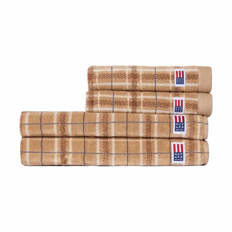 Lexington checked handdoek set 4-delig Beige-gray, 2 st 50x70 cm en 2 st 70x30 cm