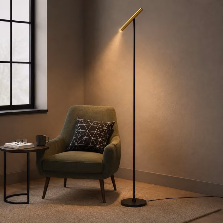 Artdelight Design Vloerlamp Kansas Zwart en Goud met Touch Dimmer, Hoogte: 140 cm