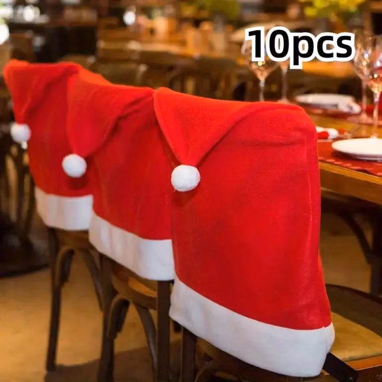 Daity 10-pack rode kerstmuts stoelhoezen voor eetkamerstoelen