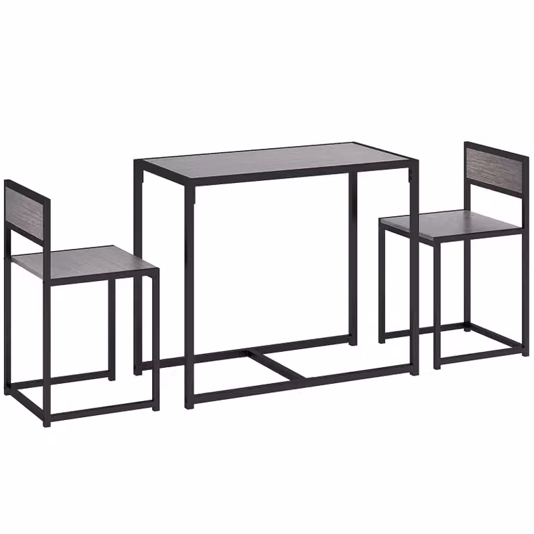 HOMCOM 3-delige bartafelset met 1 tafel en 2 stoelen, grijs, B: 90 cm, D: 47 cm, H: 76 cm