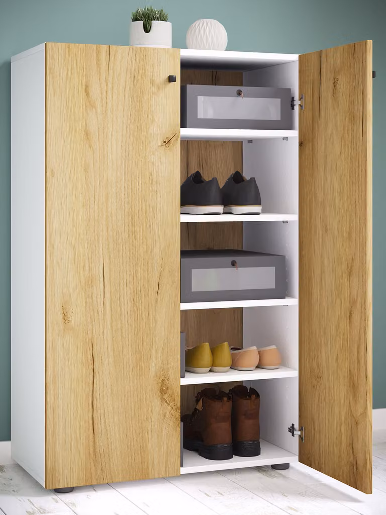 home24 Schoenenkast type B wit/bruin/eikenhouten look B/D/H: 110 x 70 x 39 cm