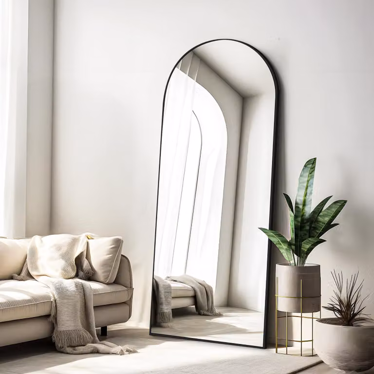 Dripio Gebogen Spiegel voor het hele lichaam met zwart aluminium frame, B: 60 cm, H: 165 cm