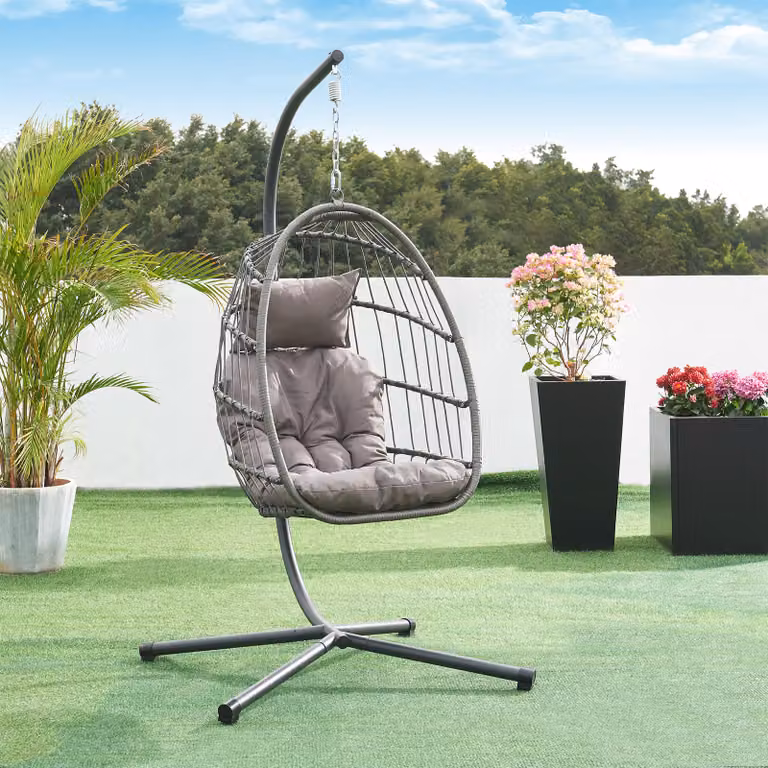 en.casa Hangstoel Edeng met frame en kussen voor 1 persoon, grijs, B/D/H: 110 x 95 x 196 cm
