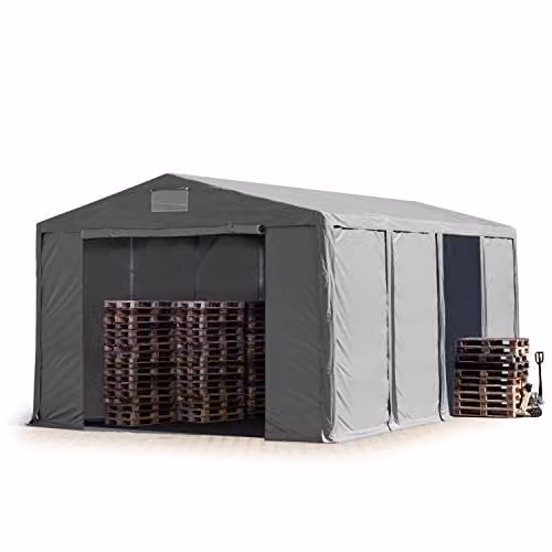 TOOLPORT Opslagtent 8x8 m industrietent in grijs PVC, 850N waterdicht met 4m zijwandhoogte