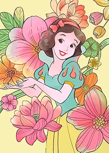Komar Disney Snow White Flowers Kunstdruk voor Kinderkamer en Babykamer, Breedte: 50 cm, Hoogte: 70 cm