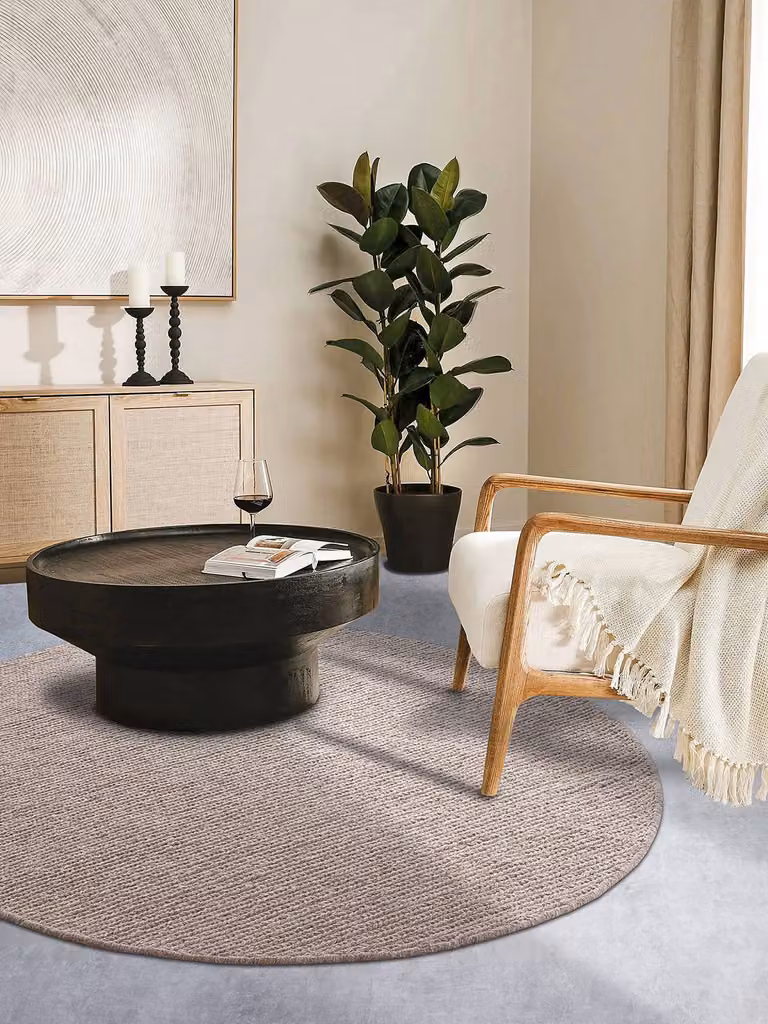 home24 Wollen vloerkleed Francois rond beige, Ø 160 cm