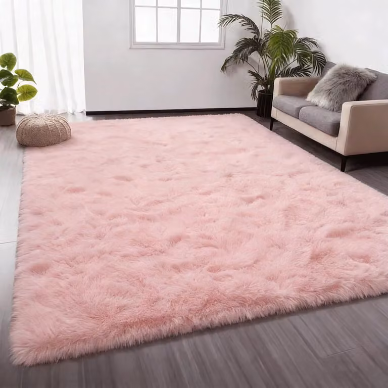 Zacht Hoogpolig Vloerkleed Roze - Fluffy en Wasbaar - Breedte: 90 cm, Lengte: 200 cm