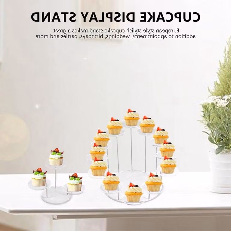 Set van 2 Ronde Acryl Cupcakestandaarden - Premium Dessertstandaard met Gebakbord