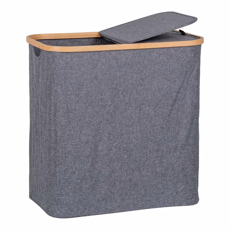 QUVIO Wasmand van Bamboe en Textiel - Donkergrijs - B: 54 cm, D: 33 cm, H: 54 cm