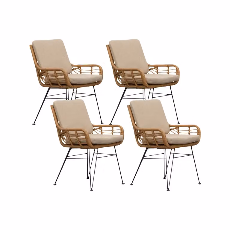 Carlos dining tuinstoel set van 4 | Wicker en RVS | Bamboo taupe