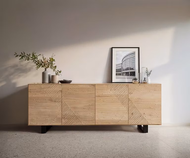 DELIFE Dressoir Tereos 200 cm Eiken Natuur met 3D-effect en Zwarte Metalen Sledepoten