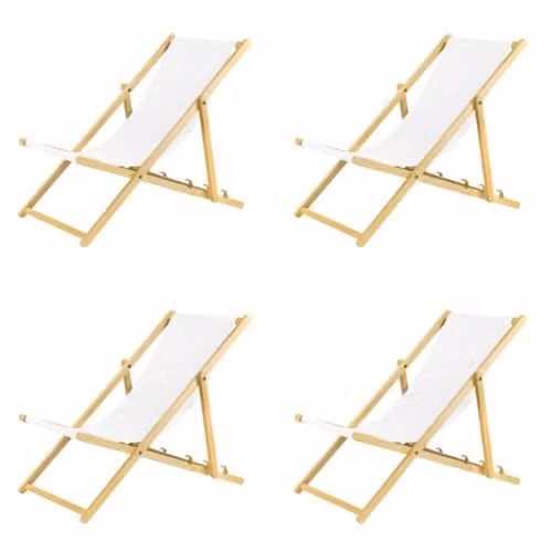 BAS Set van 4 inklapbare houten ligstoelen met beveiligingssysteem, wit
