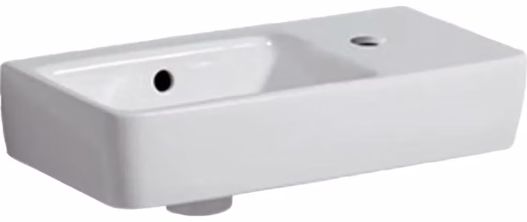 Geberit Renova Compact asymmetrische wastafel met kraanaansluiting, model R, wit, 500 x 250 mm