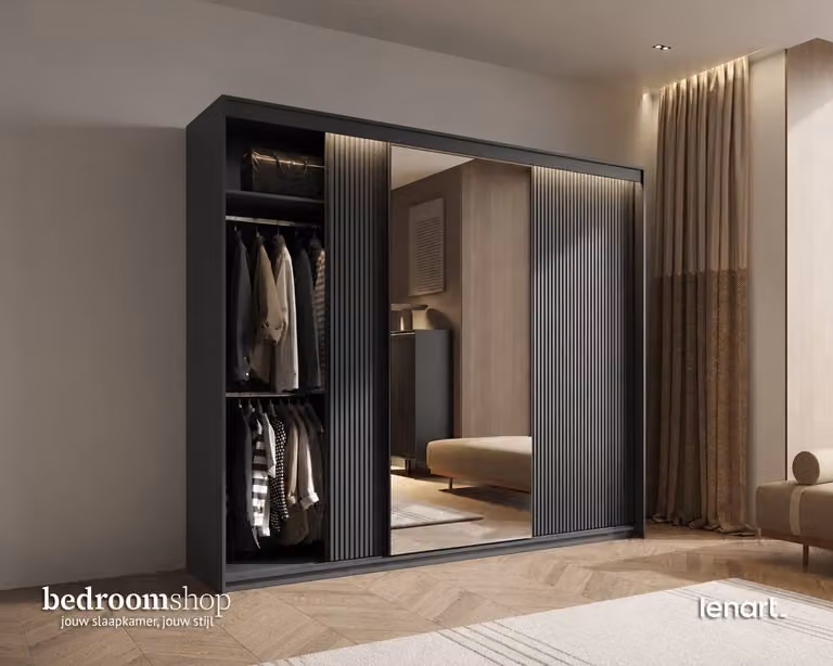 Zwarte kledingkast Santa Fe Black Edition met draaideuren