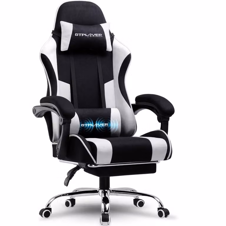 GTPLAYER Ergonomische Gaming Stoel met Lendensteunmassage, Voetsteun en Hoofdsteun