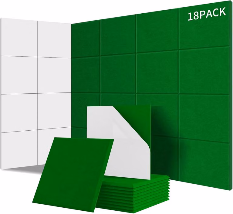 18x Zelfklevende Akoestische Panelen Smaragdgroen Vierkant - Geluidsisolatie voor Muur en Deur (1,62m²)