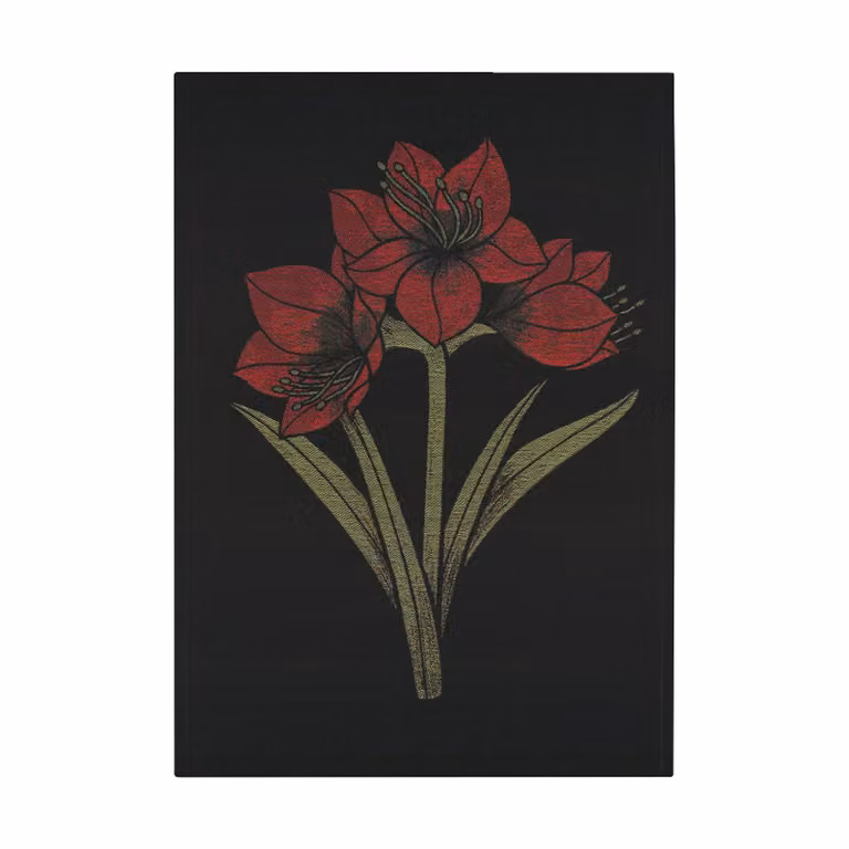 Ekelund Linneväveri Kapamaryllis keukenhanddoek Zwart-rood 48 x 70 cm