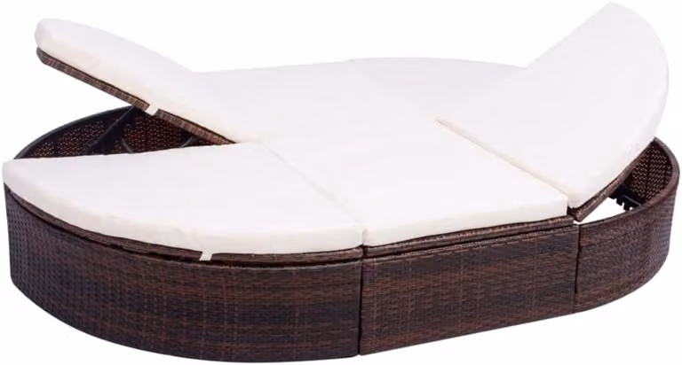 Bruin polyrotan loungebed met bekleding voor in de tuin of bij het zwembad