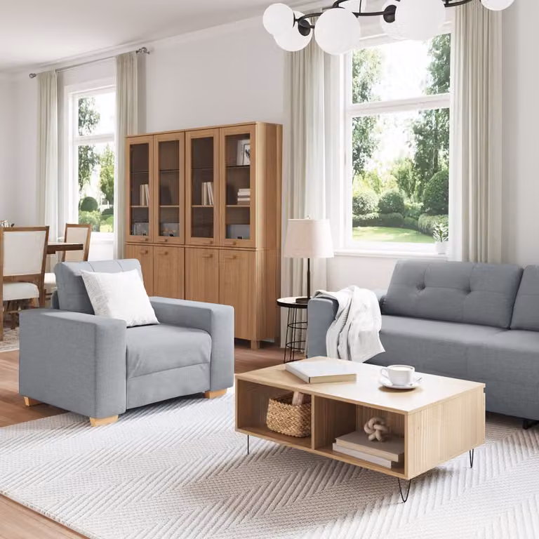 vidaXL Bank voor 3 personen - Lichtgrijs - Modern - Linnenmix - Inclusief sierkussens