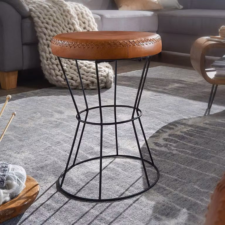 home24 Gestoffeerde hocker bruin Ø 35 cm