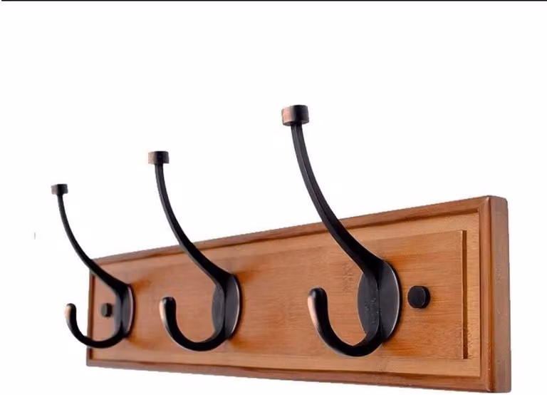 Wandkapstok met sleutelhanger van natuurlijke bamboe in bruin voor in de hal, badkamer of werkkamer