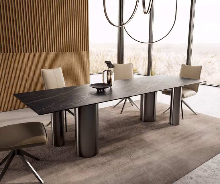 DELIFE Eetkamertafel Edge met keramisch blad in Noir Desir bruin en zwart, B/D/H: 300 x 100 x 75 cm