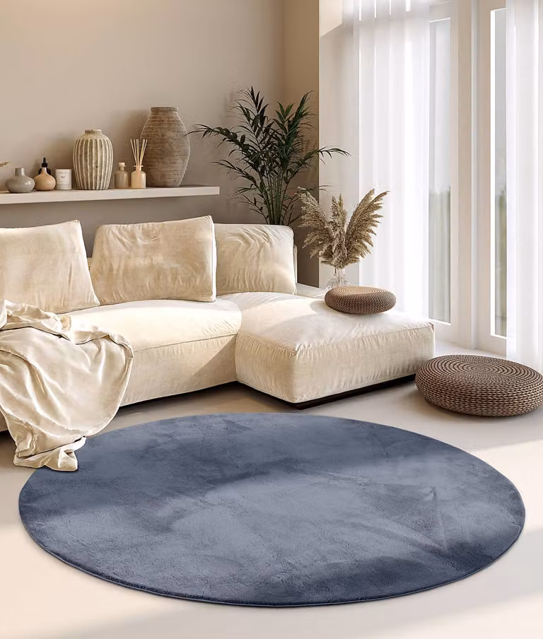 home24 Hoogpolig vloerkleed Leon rond Ø 200 cm grijs/antraciet