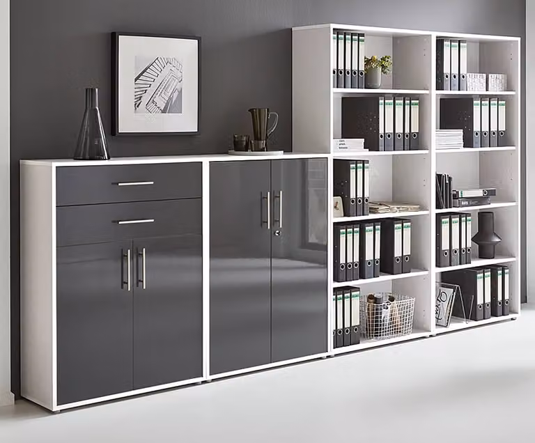home24 Kastenset 4-delig modern wit/antraciet B/D/H: 85 x 33 x 186 cm
