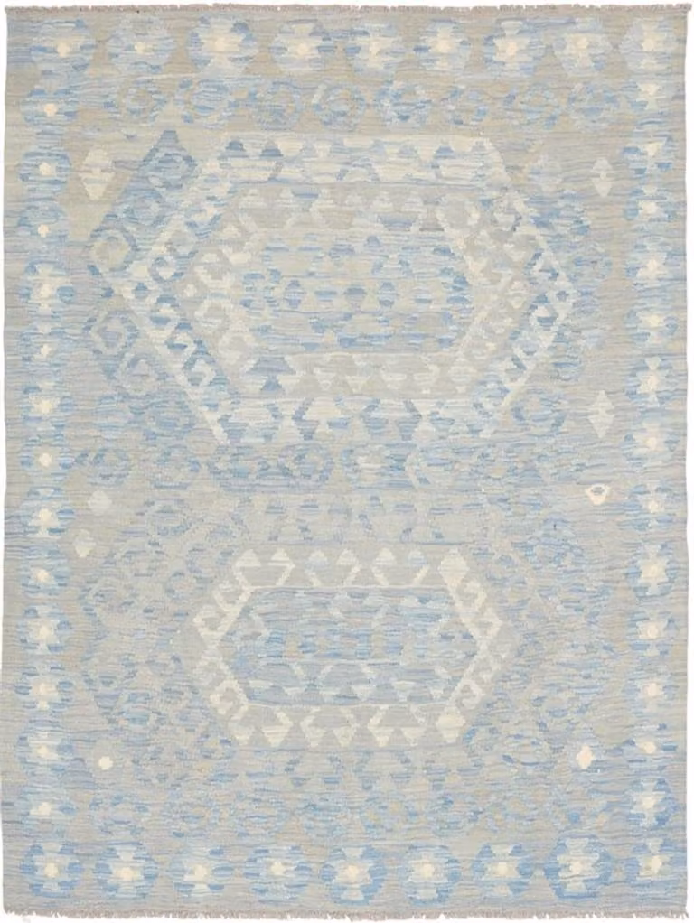 Kelim vloerkleed met traditioneel geometrisch design in groen van 100% wol