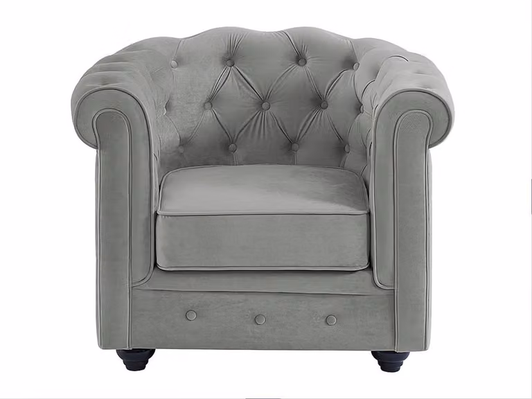 Chesterfield fauteuil van velours in lichtgrijs