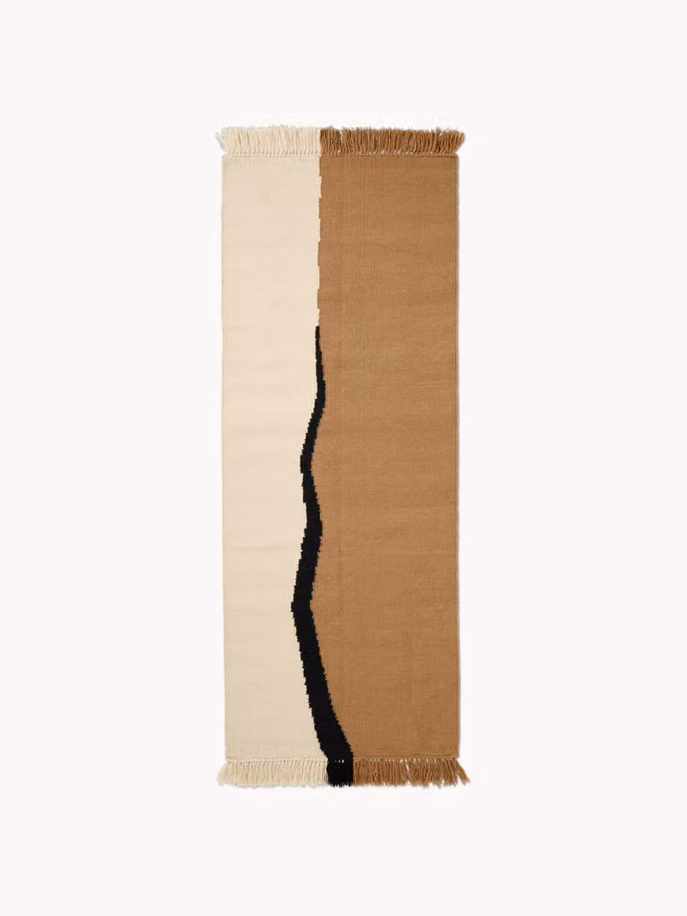 ferm LIVING Kelim Loper Soil - Handgeweven Wol - Beige, Bruin, Zand - Breedte: 180 cm