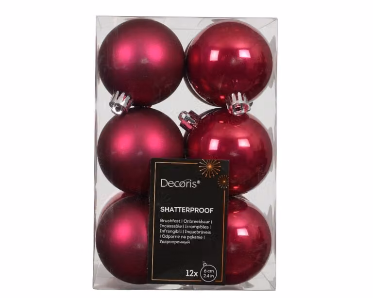 Decoris 12 onbreekbare kerstballen festive pink, diameter 6 cm