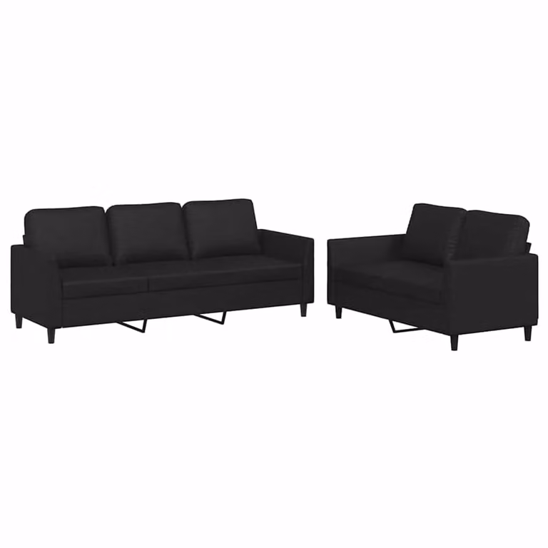 vidaXL 2-delige loungeset met kussens in zwart kunstleer