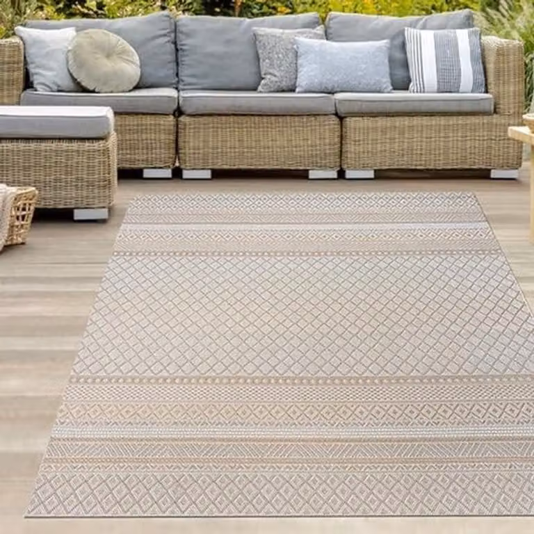 Grijs wit buiten tapijt met sisal look van polypropylene, B/D: 200 x 280 cm