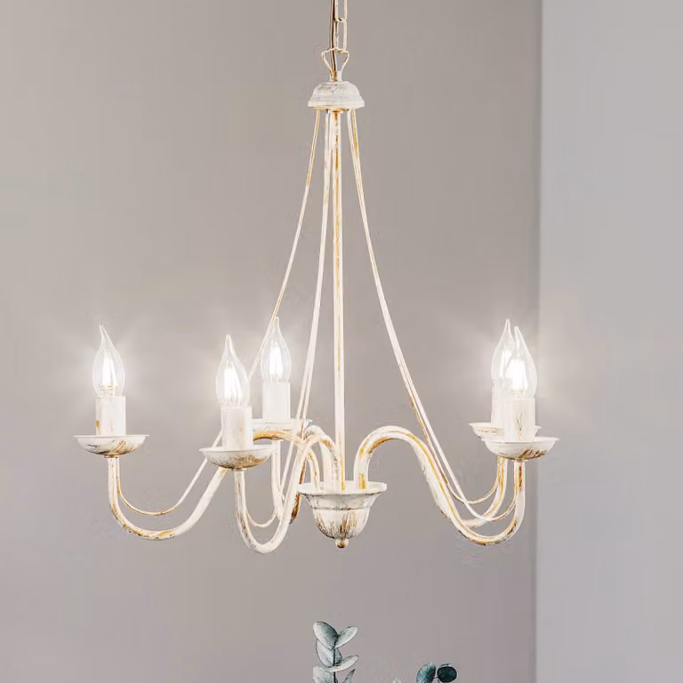 HELam Kroonluchter Malbo, dimbaar, wit en goud/messing, metaal en glas
