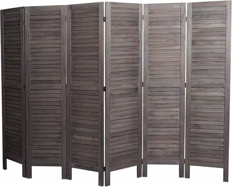 6-delig Shabby Chic kamerscherm van Paulowniahout in grijs bruin, H 170 cm x B 240 cm