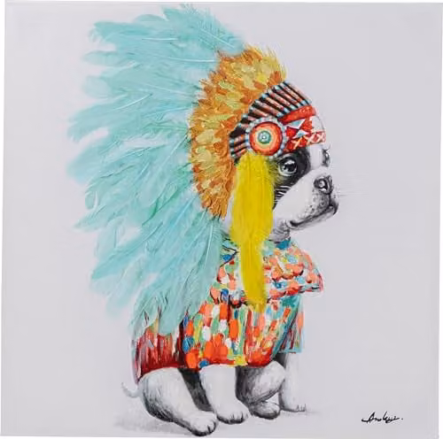 Kare Design Afbeelding Bulldog Indianen Hoofddeksel Kussen 80 x 80 cm