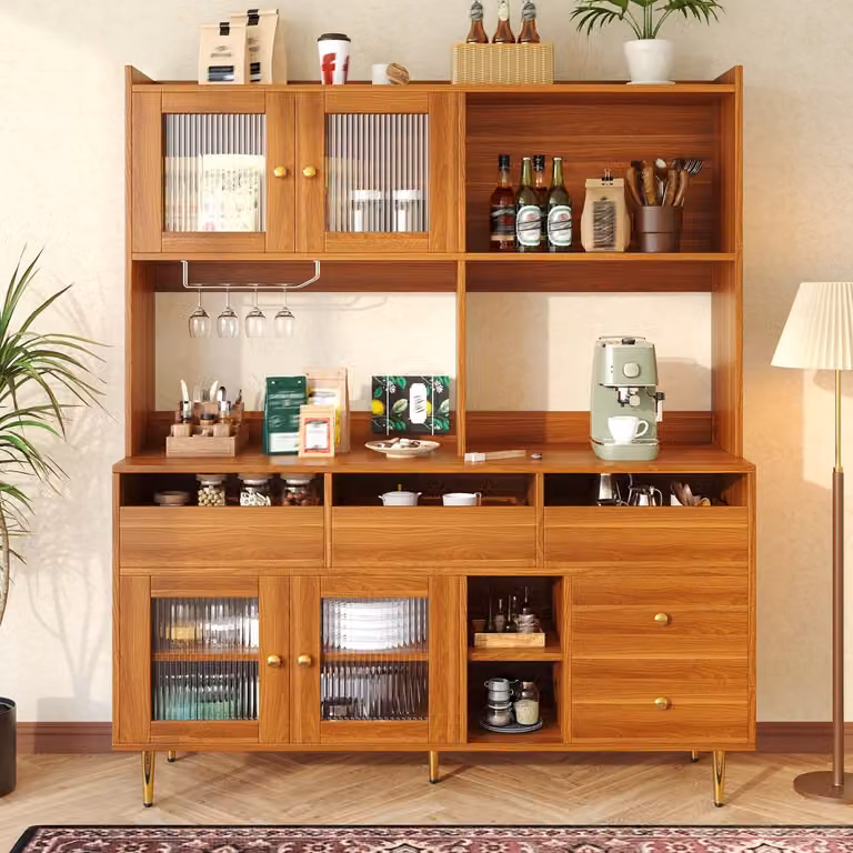 Wishdor Buffetkast met glasdeur en wijnrek in walnootbruin, H x B x D: 171 x 145 x 39 cm