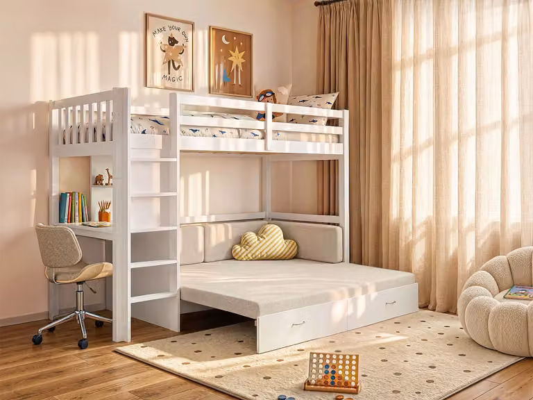 ORPELIA Hoogslaper Wit met Slaapbank en Matras, Grenen en MDF, B/D/H: 90 x 190 x 160 cm
