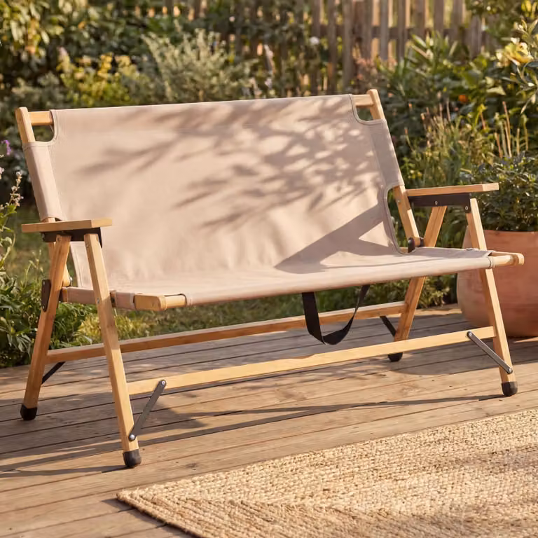 Mendler Bamboe campingbank HWC-Q40 met armleuningen, crème