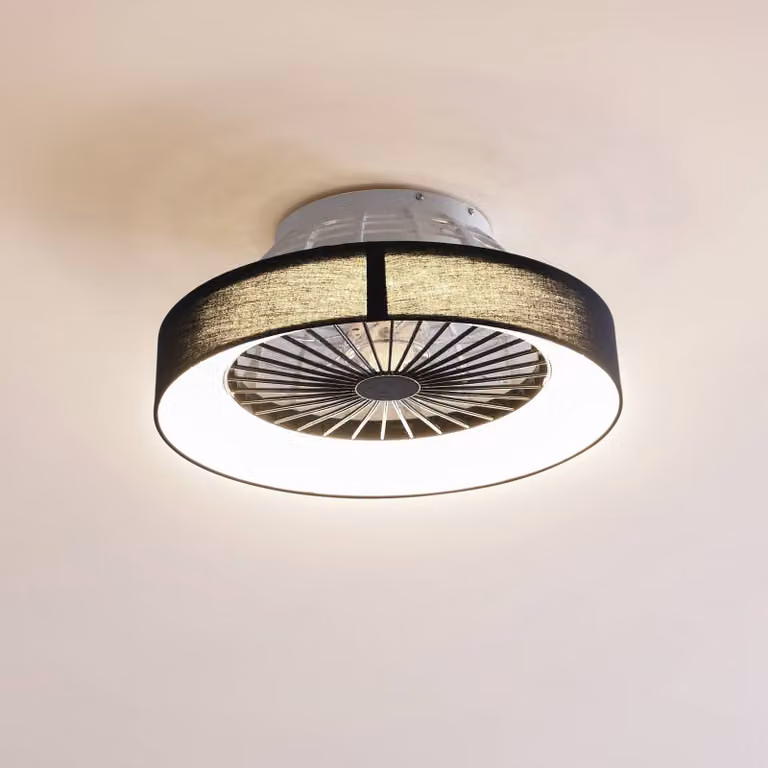 Lindby Mace LED plafondventilator, zwart, dimbaar met afstandsbediening en timer, Ø 47 cm