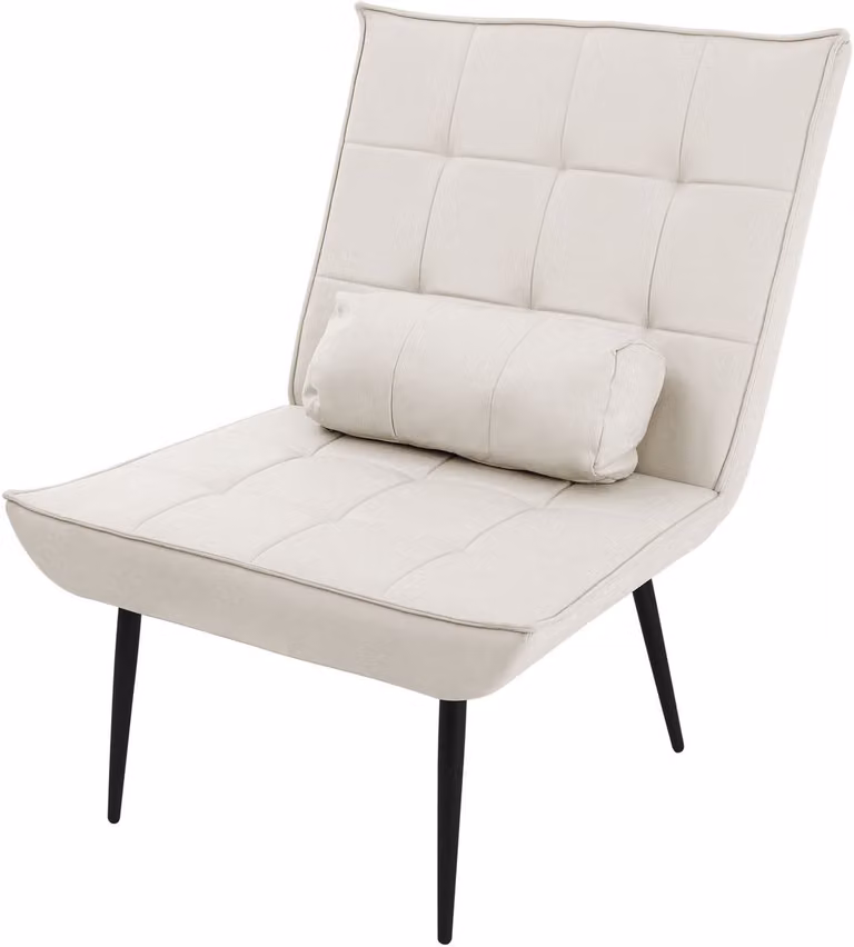 ML-Design Relaxstoel met lendenkussen en schuimvulling, moderne fauteuil van bruin kunstleer met metalen poten, crème