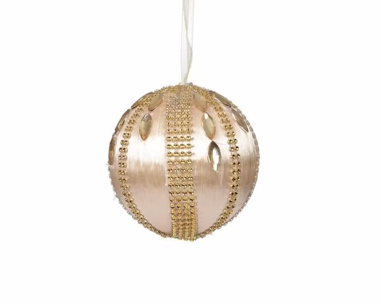 Kerstbal met diamantstrepen in light gold, diameter: 8 cm