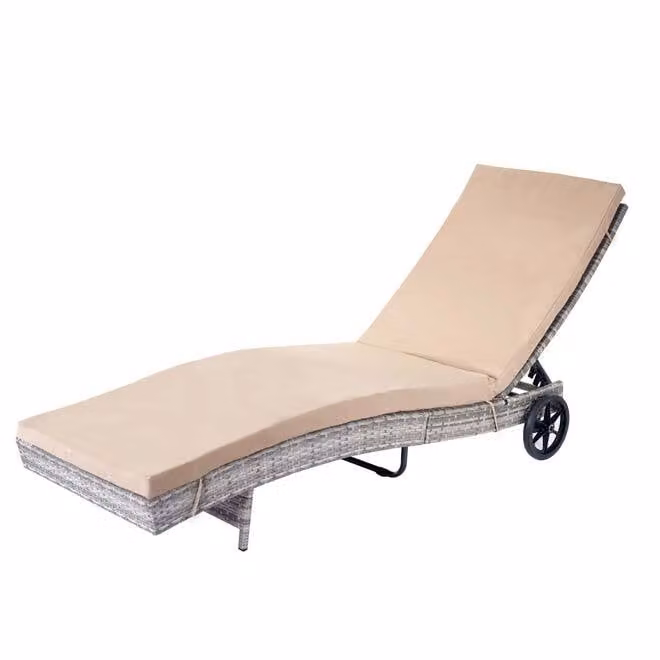 Mendler Zonneluier HWC-D80 Relaxstoel van Polyrotan in Grijs met Beige Kussen