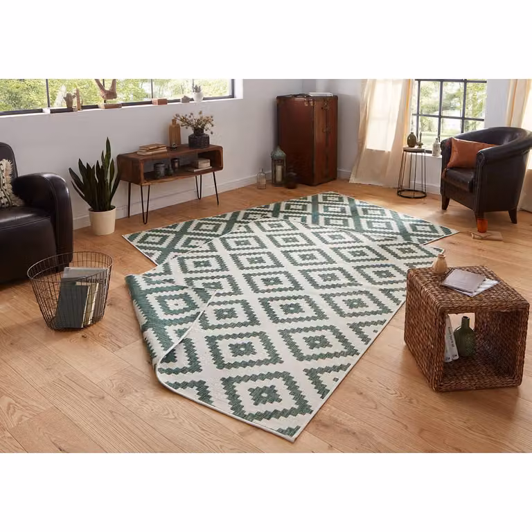 Hanse Home Malta Binnen- en buitentapijt, groen-wit, ruitpatroon, B/D: 160 x 230 cm
