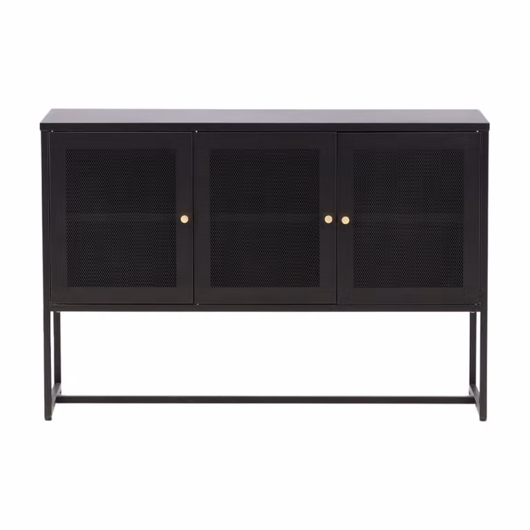 QUVIO Somerset Kast Zwart met Glazen Deuren en Metalen Details - Breedte: 120 cm