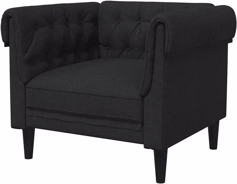 Chesterfield Fauteuil Zwart - Relaxfauteuil van Grofpolig Stof