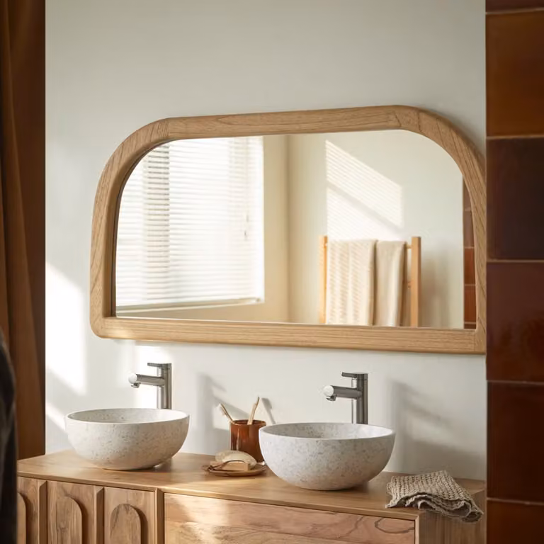 Tikamoon Moderne Wandspiegel in Bruin Hout, Ovaal, B: 120 cm, H: 60 cm