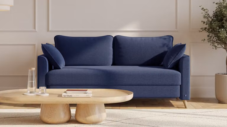 BRUNO slaapbank Flow blauw met massief hout en pocketvering 160 cm